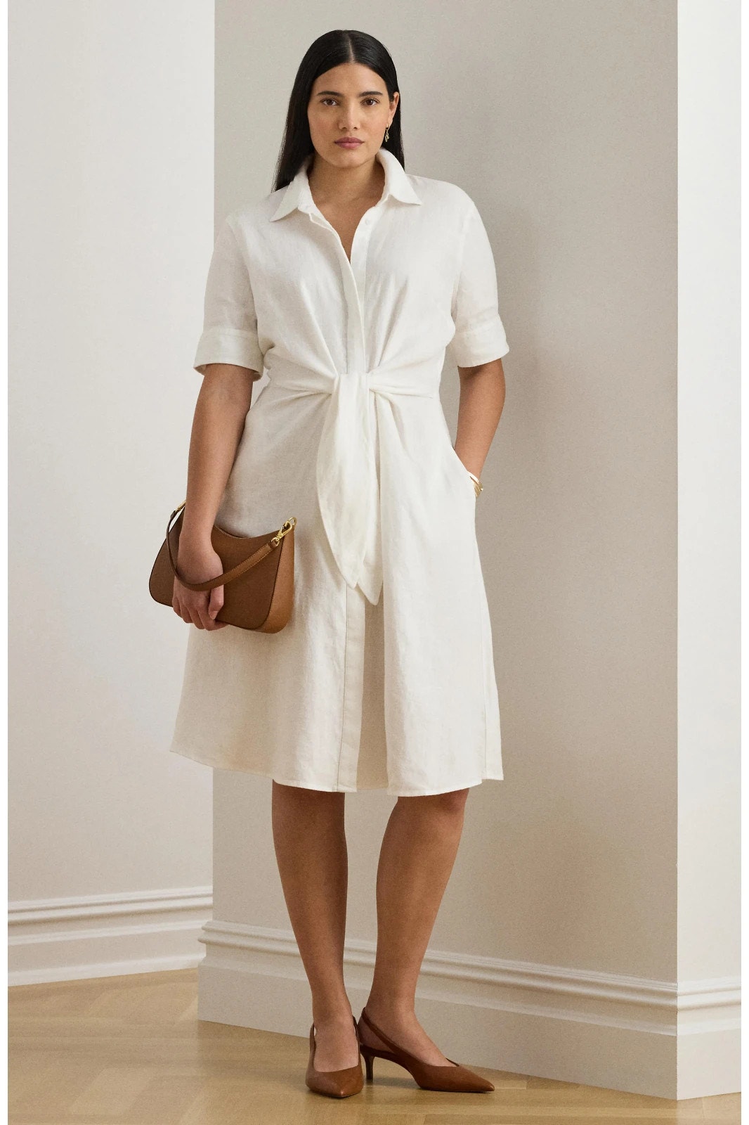 Lauren Ralph Lauren Tie Front Linen Shirtdress In White Us 16 Womens